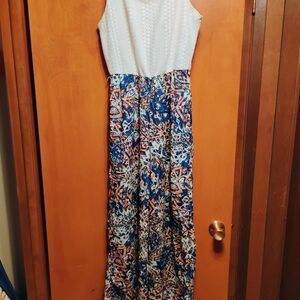 As U Wish White and Blue Patterned Jumpsuit